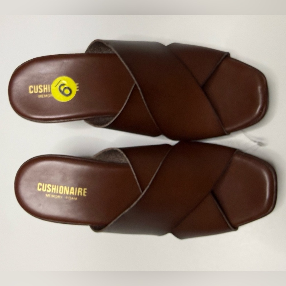 Cushionaire Brown Crisscross Platform Slide Sandals